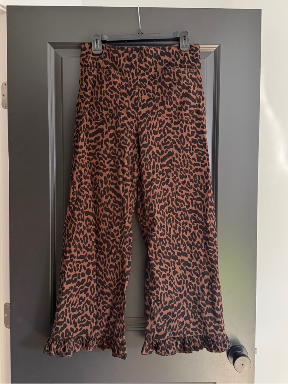 Anthropologie Maeve Colette - Leopard Wide-Leg Ruffle Hem Pants - Brown/Black